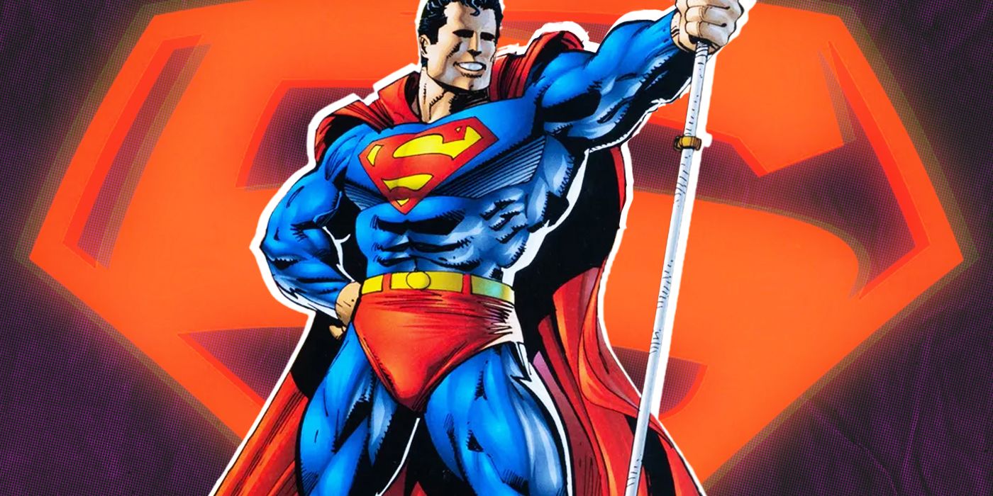 Superman holding flag pole from annual 7 and Superman Year One logo