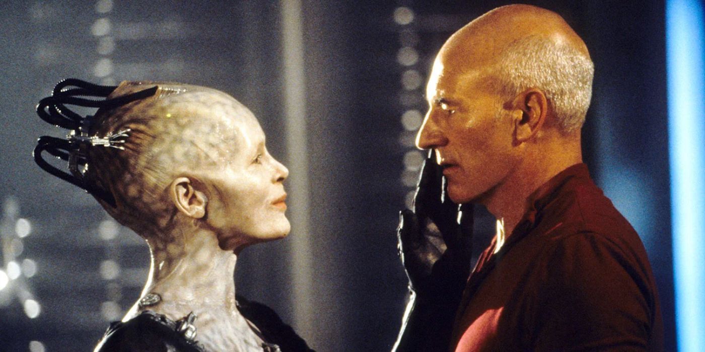 The Borg Queen and Picard in Star Trek First Contact