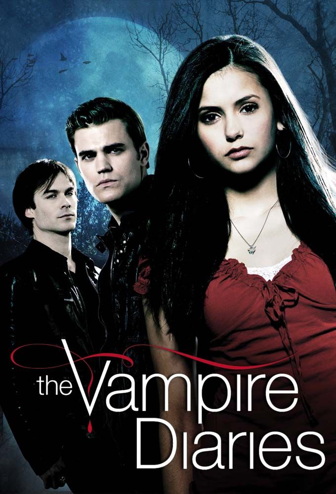 Damon, Stefan e Elena posam no pôster do programa de TV The Vampire Diaries