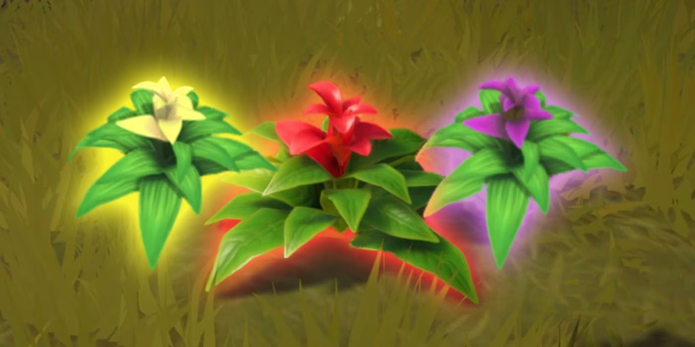 Three glowing flowers in disney dreamlight valley