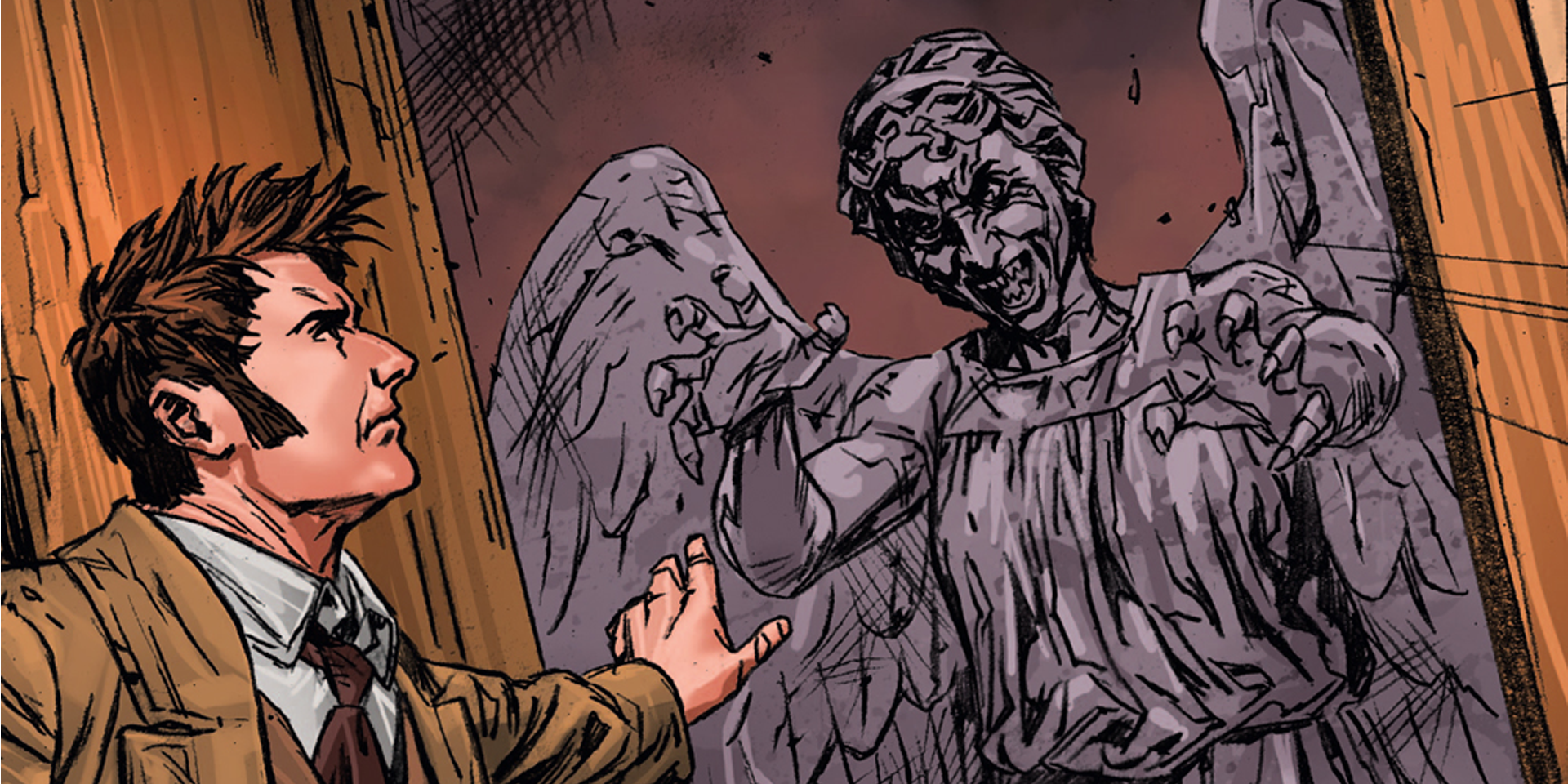 The Doctor faces a Weeping Angel.