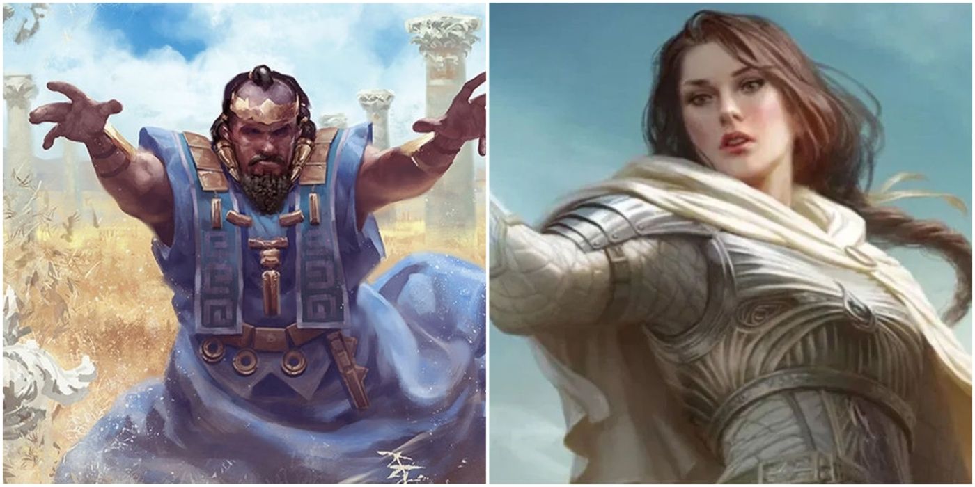 A split image showing a wizard and cleric casting a spell in Original Dungeons & Dragons and DnD 5e