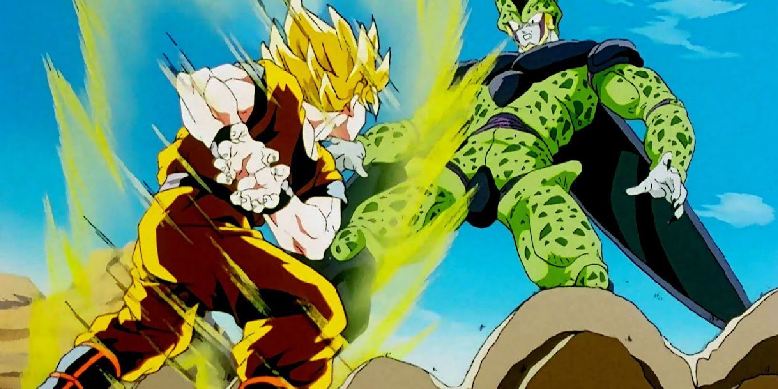 Goku uses instant transmission to take cell by surprise in Dragon Ball z