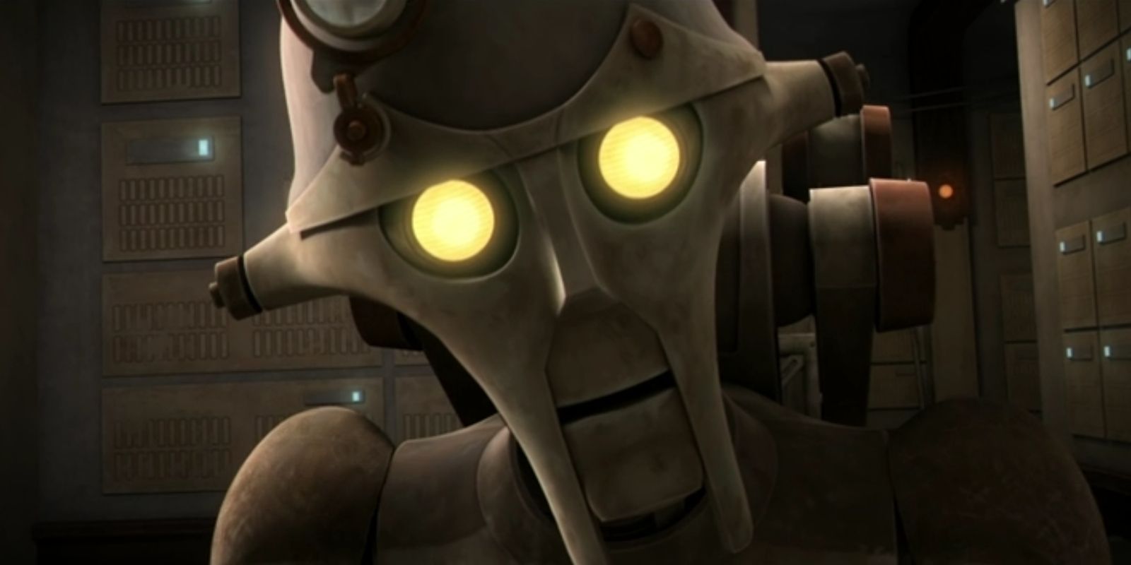 Um close de Huyang olhando diretamente para a câmera em Star Wars The Clone Wars