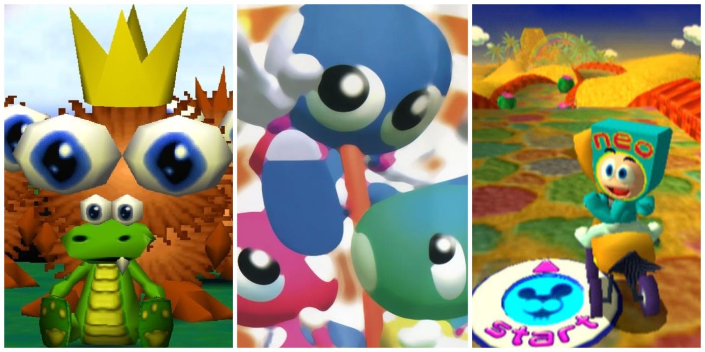 A split image of Croc, Chameleon Twist, and Super Magnetic Neo video games