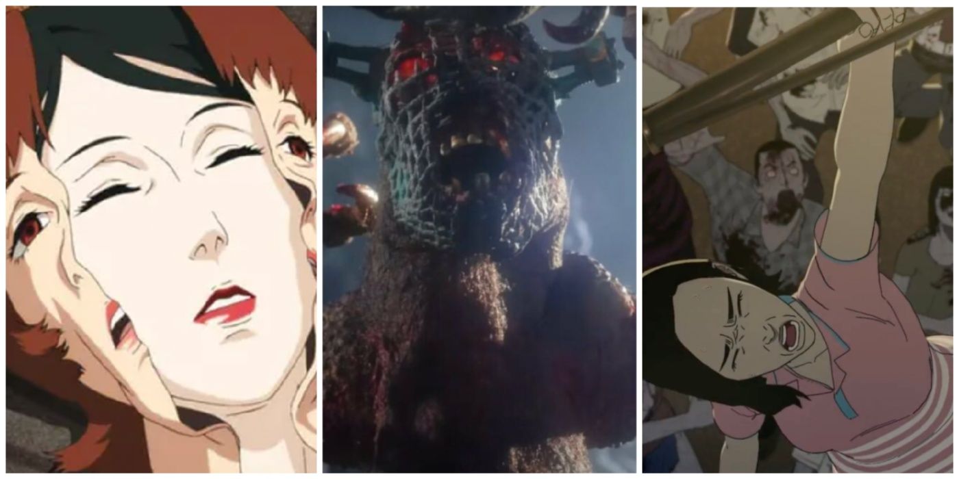 A split image of Paprika, Mad God, and Seoul Station animated horror movies