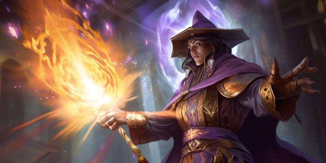 a warlock with purple robes casting eldritch blast