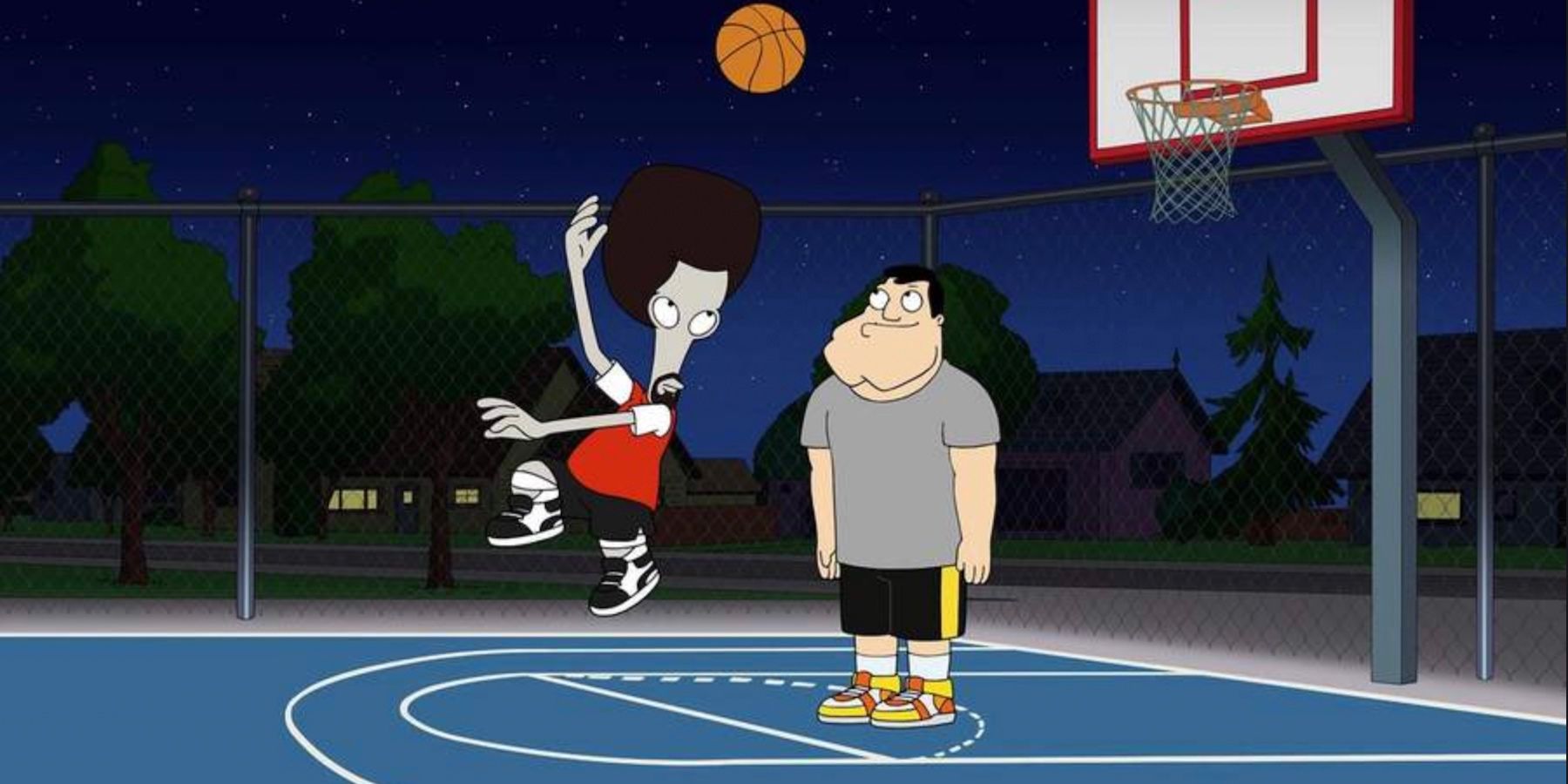 Roger plays basketball with Stan in "Criss-Cross Applesauce" episode of American Dad