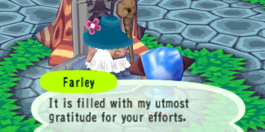 Farley recompensa o jogador com um machado de ouro em Animal Crossing