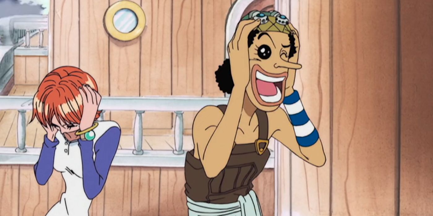 Usopp jokingly plays along, asking if Sanji meant that he was cute