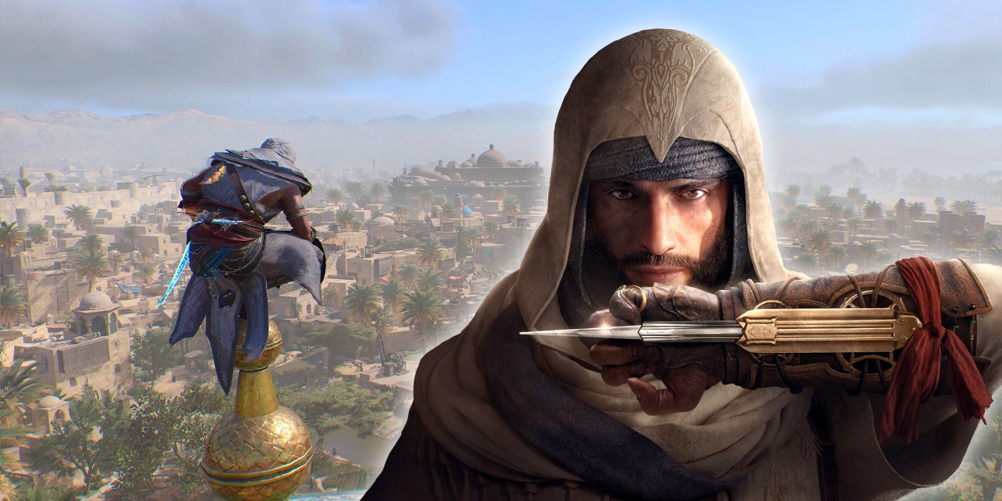 Assassin's Creed Mirage closeup of Basim in front of Basim in Abbasiyah