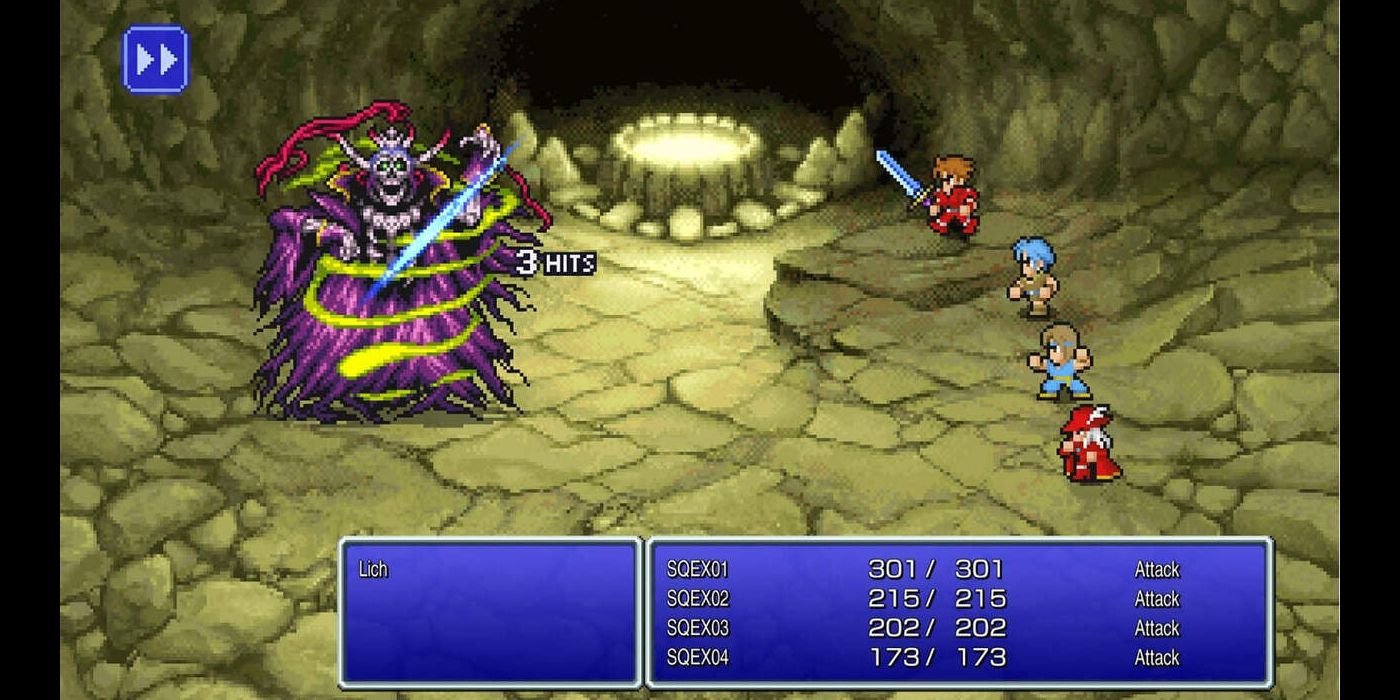 The Lich battle from Final Fantasy I Pixel Remaster with Auto-Battle activated