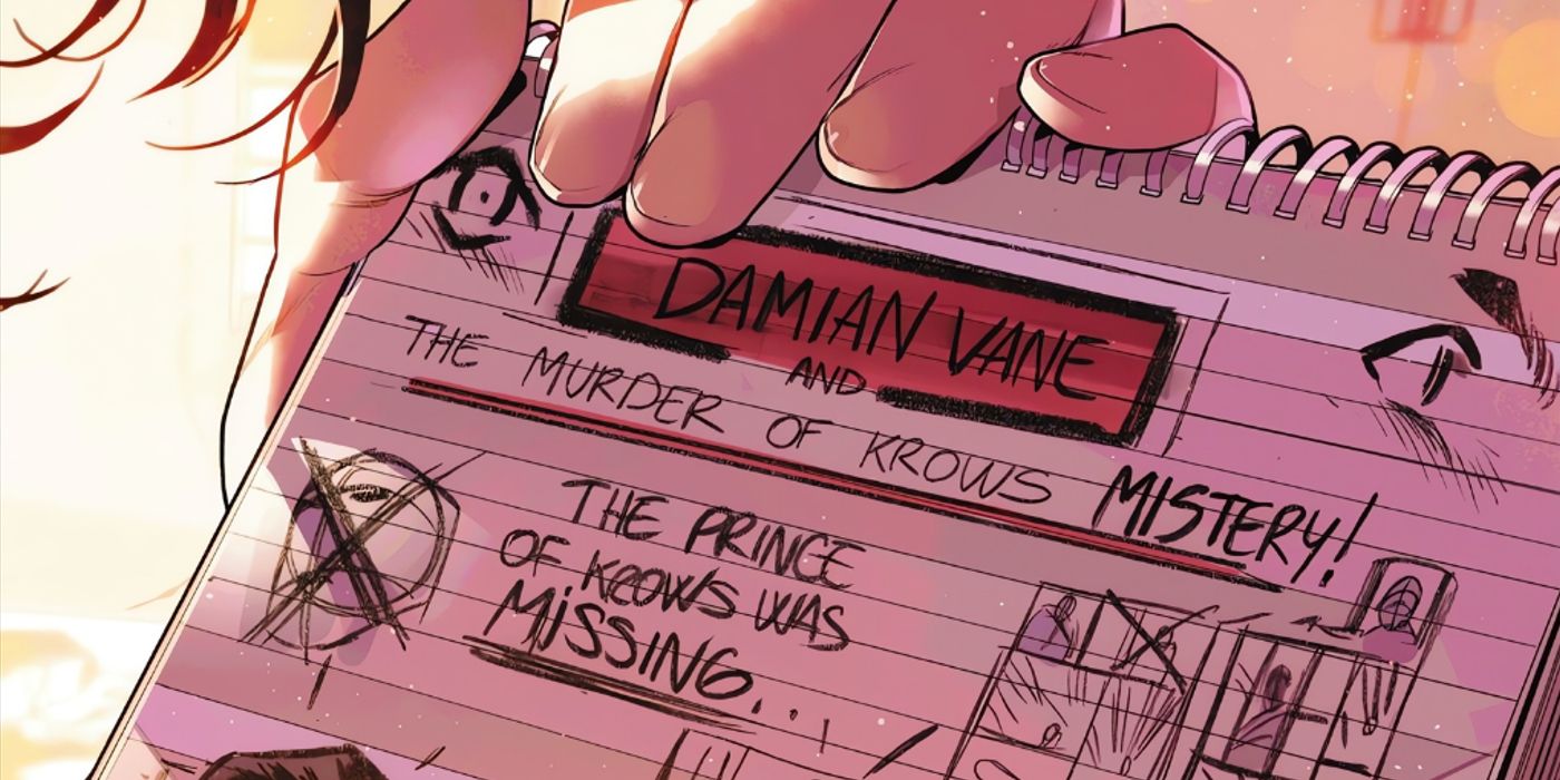 damian wayne working on his fanfiction of himself called damian vane and the murder of krows mistery!