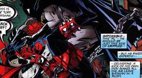 Batman overpowers Spawn in Spawn/Batman.