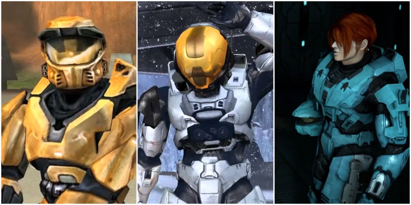 A split image showing Grif, the Meta, and Carolina in Red vs. Blue Rooster Teeth show