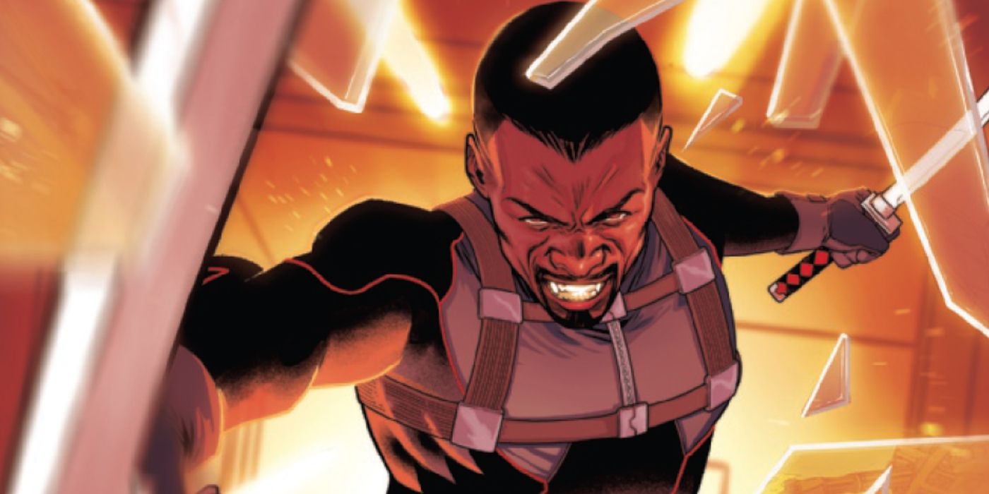 Blade atacando com espadas na Marvel Comics