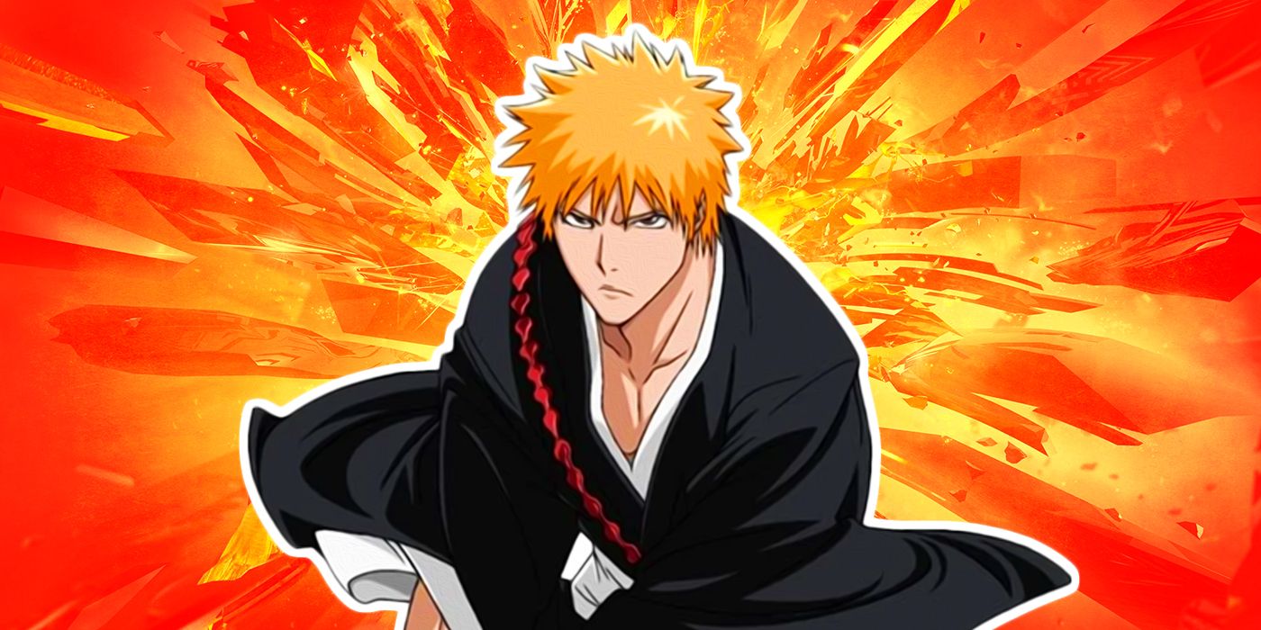 Bleach's Ichigo Kurosaki standing in front of orange background