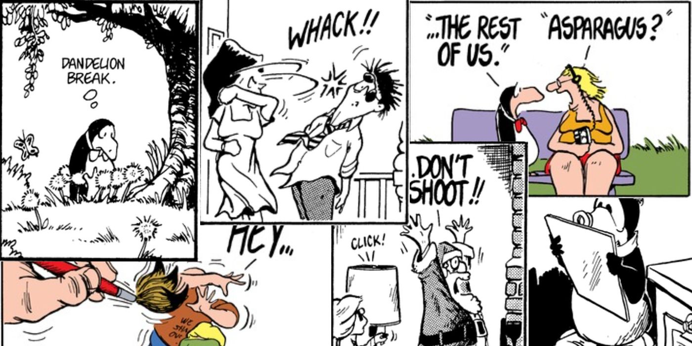 Collage of panels from Berkeley Breathed's Bloom County comic strips