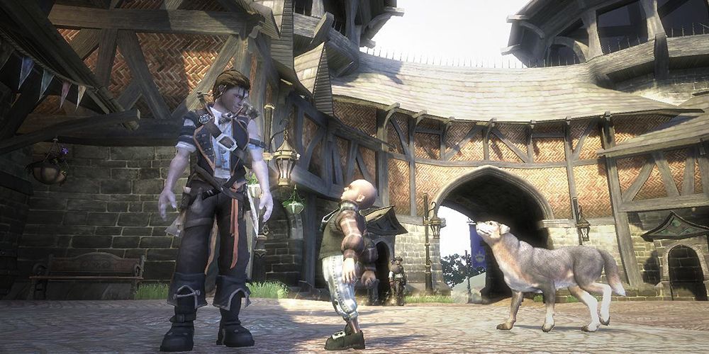 Boy and Dog Looking at Hero in Fable II