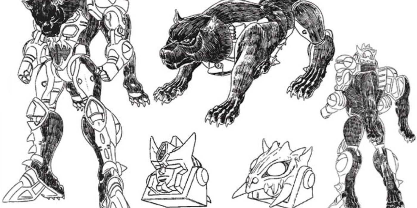 Arte conceitual de Beast Wars mostrando a forma original de Cheetor como Prowl.