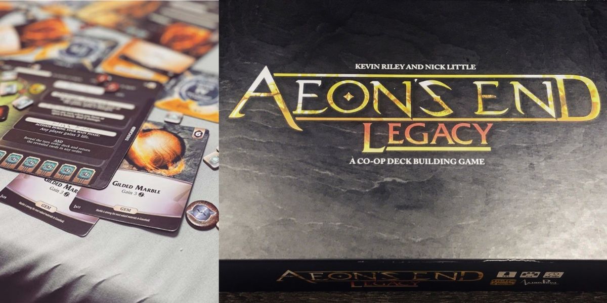 Componentes e arte da caixa do Aeon's End Legacy.