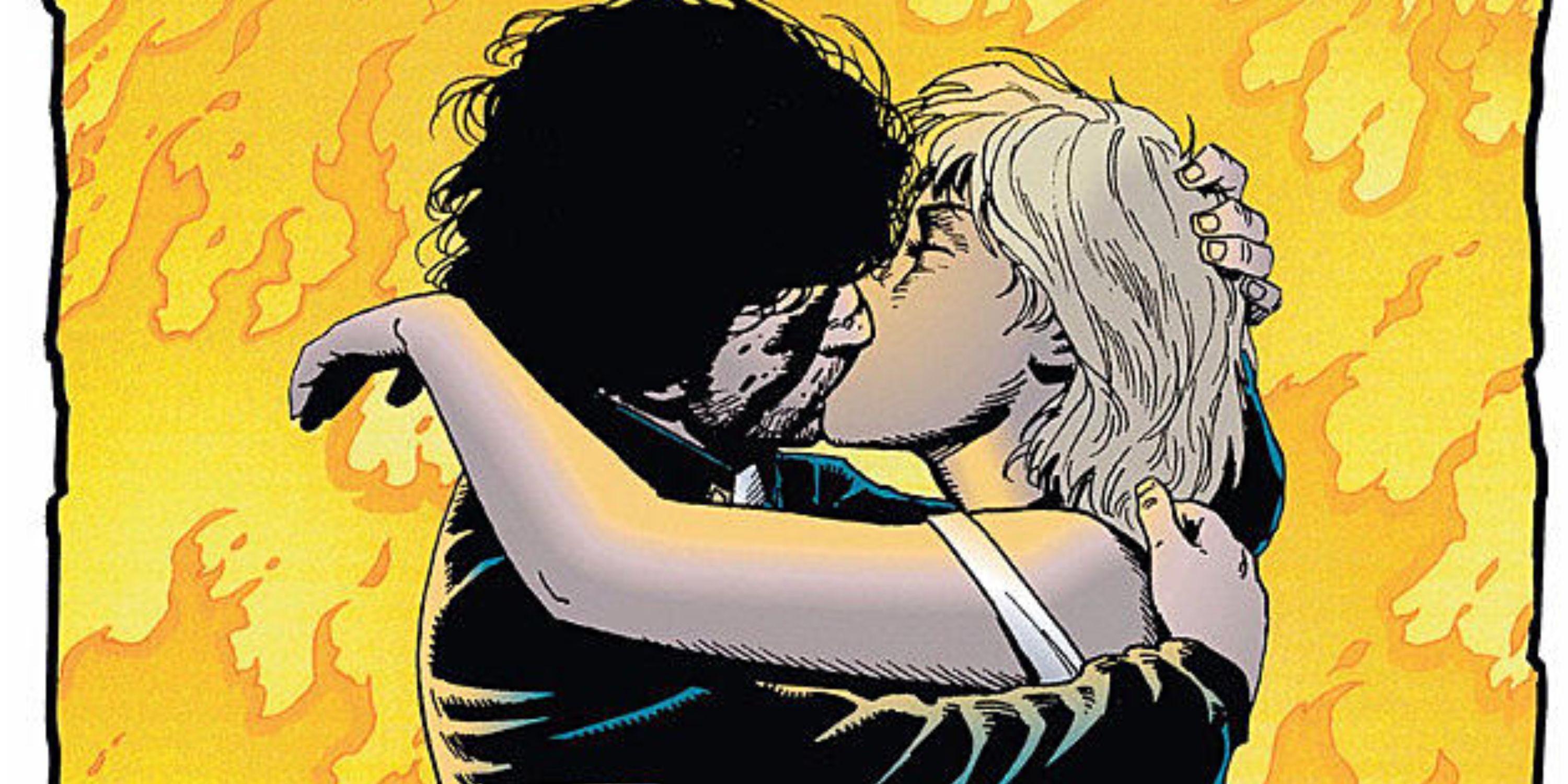 Jesse Custer e Tulip O'Hare se beijando cercados por chamas na DC/Vertigo Comics