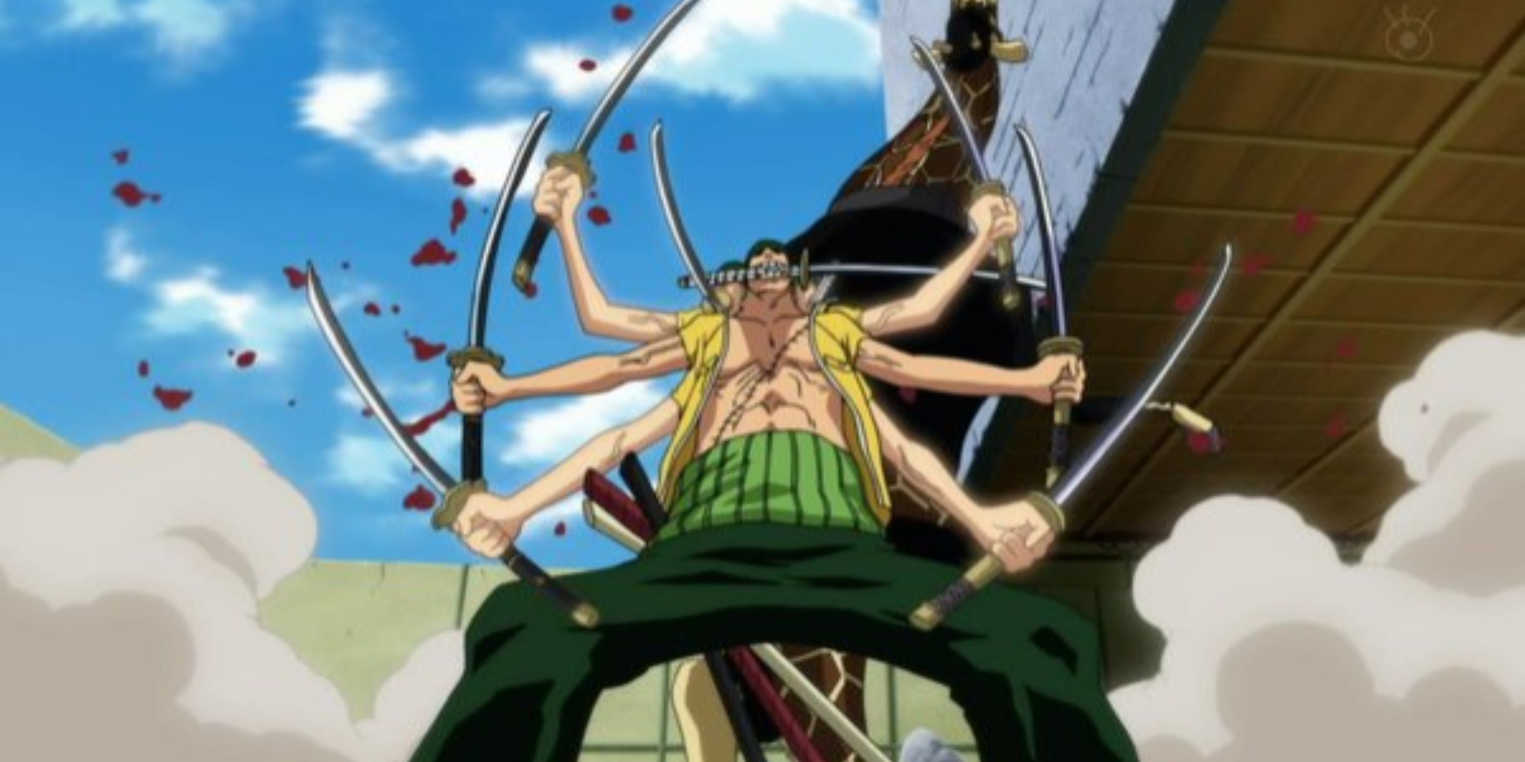 Roronoa Zoro using his Asura technique to defeat Kaku of CP9 during One Piece's Enies Lobby arc