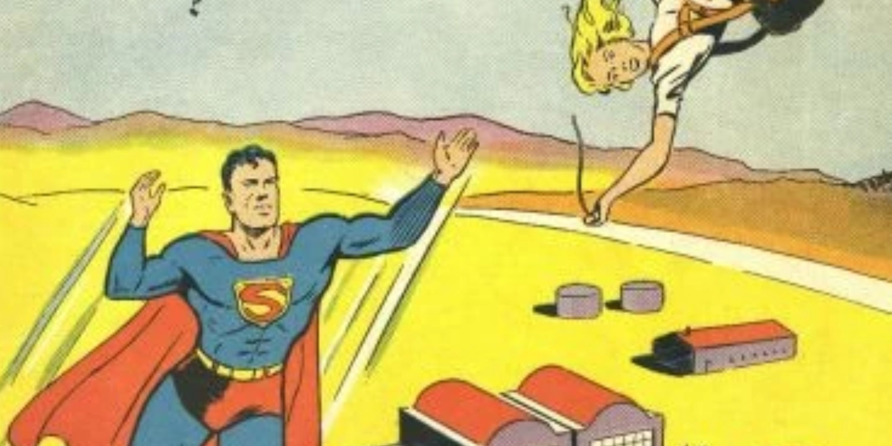 Superman voando para salvar uma mulher