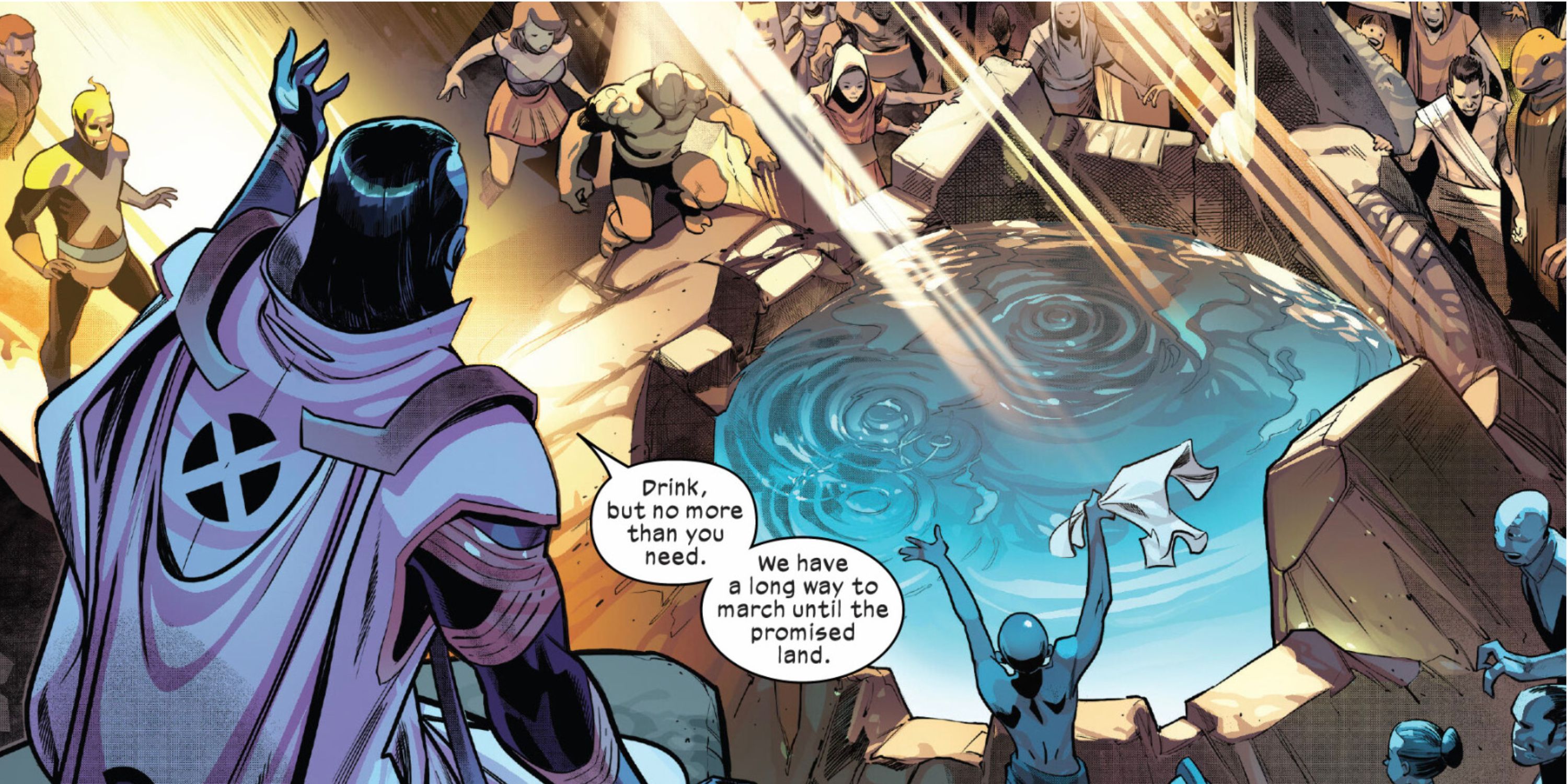 Exodus usando seus poderes para conseguir água para os mutantes de Krakoa