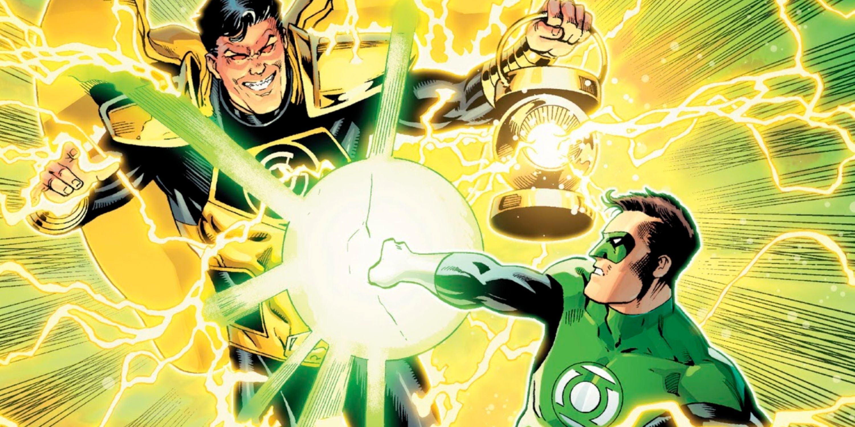 Hal Jordan luta contra um Superman lanterna amarela