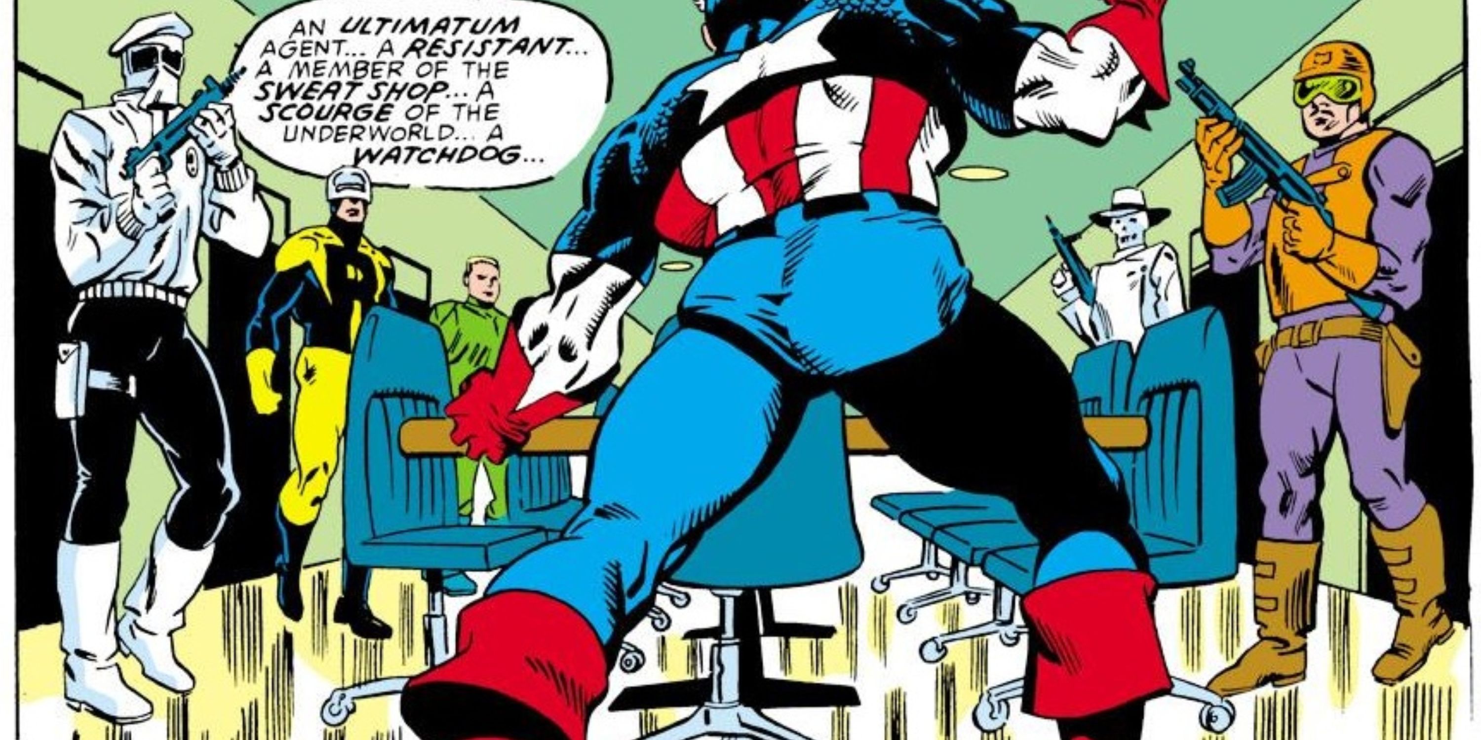 Capitão América cercado por vários Flagelos na Marvel Comics