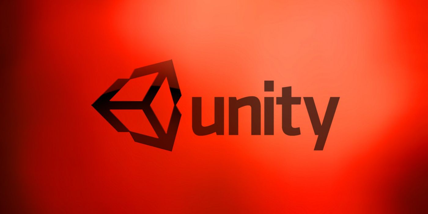 The logo for the Unity game development engine in front of a red background.