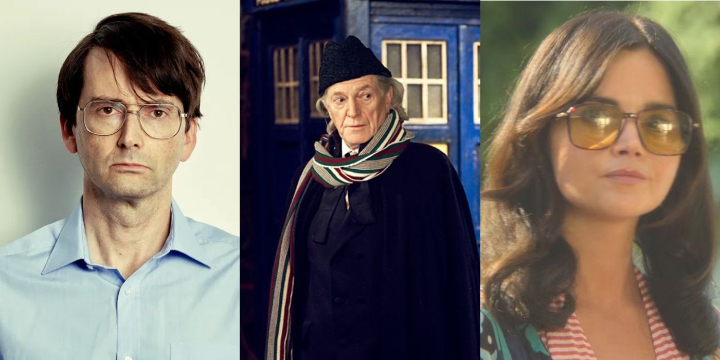 David Tennant gives a blank stare as Dennis Nilsen in Des, David Bradley poses in front of the TARDIS as William Hartnell in An Adventure In Space And Time, and Jenna Coleman looks sinister as Monique in The Serpent.
