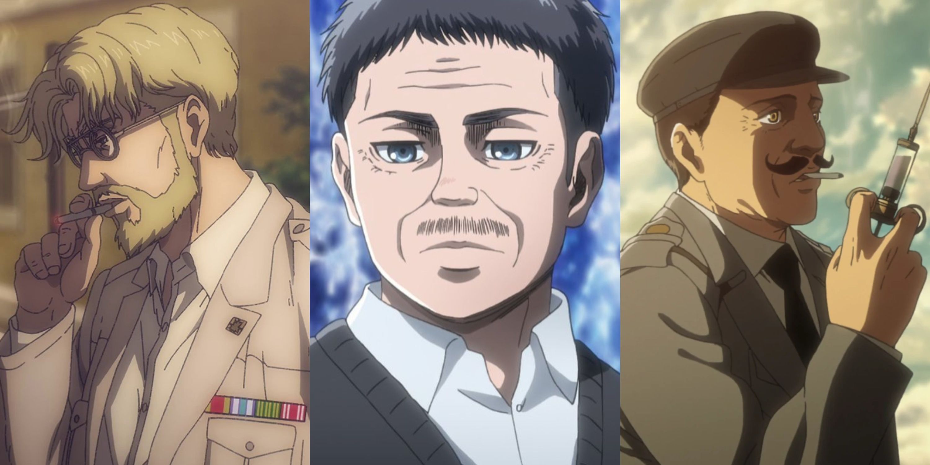 Zeke Jaeger, Rod Reiss, and Gross, all villains in the Attack on Titan anime