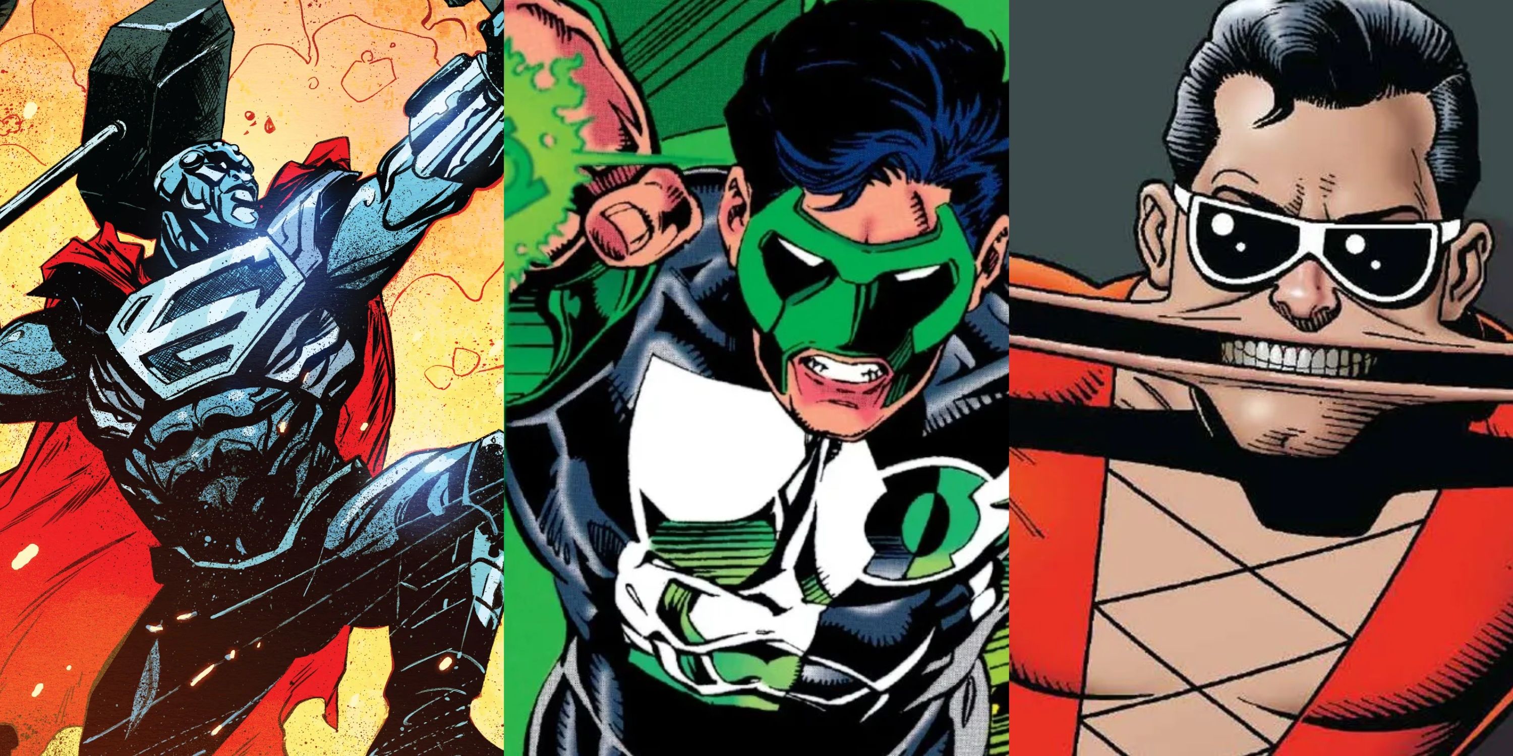 Split image Steel, Kyle Rayner Green Lantern, Plastic Man
