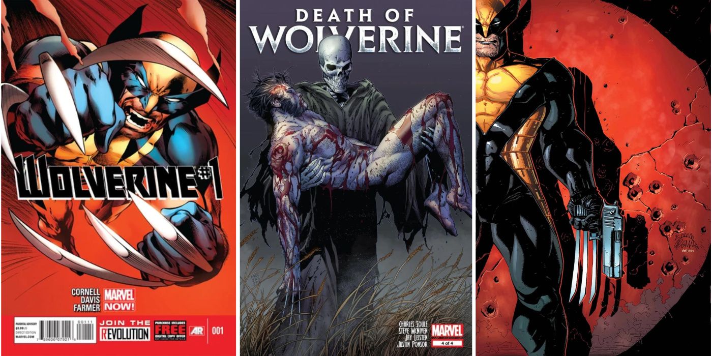 A split image of Wolverine (Vol. 5) #1, Death Of Wolverine #4, and Wolverine (Vol. 6) #1