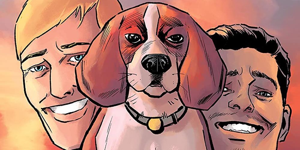 Dois homens e um beagle posando na capa de The Fix da Image Comics