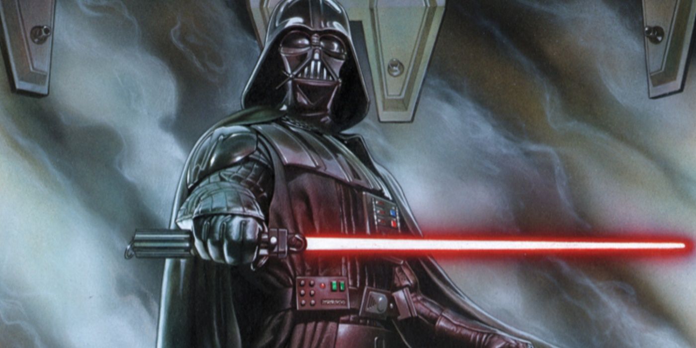 Darth Vader empunhando seu sabre de luz vermelho na capa da história em quadrinhos spin-off de Star Wars de 2015.