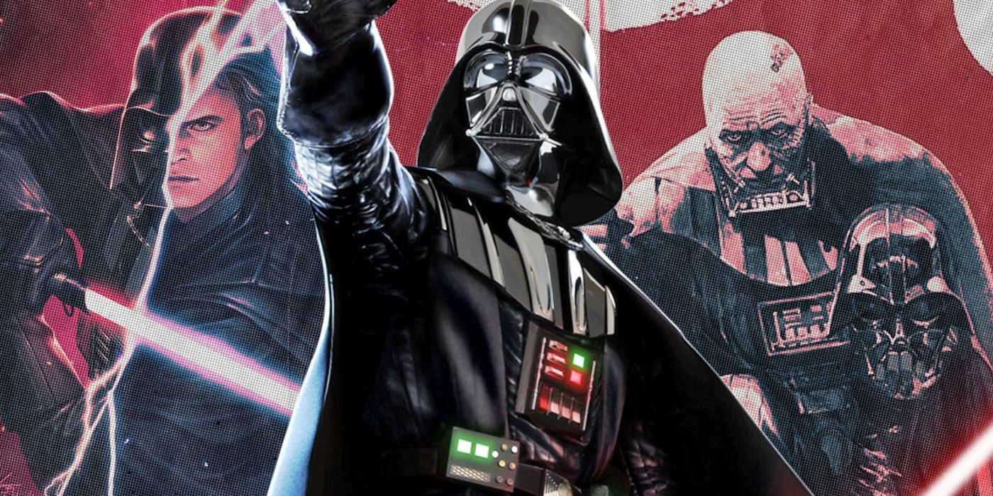 A composite image of Anakin Skywalker and Darth Vader in Star Wars comics