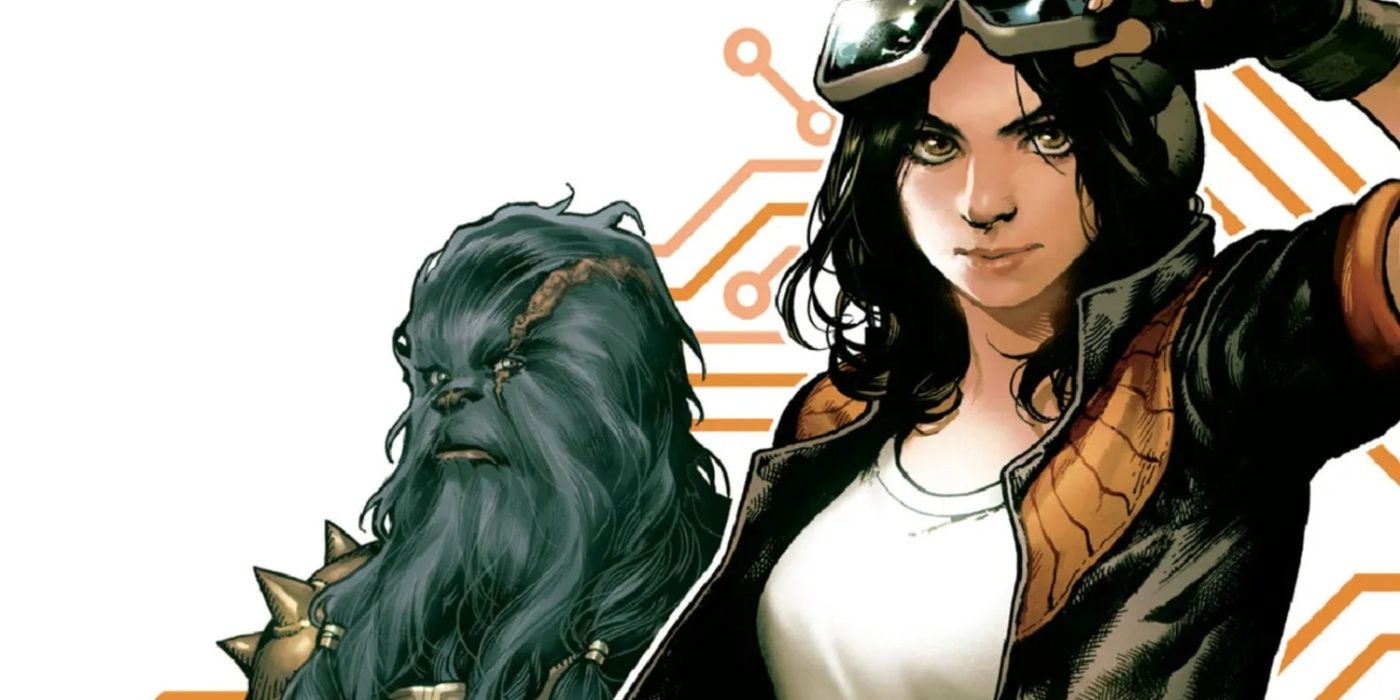 Doutora Aphra com o caçador de recompensas Wookiee Black Krrsantan na arte da história em quadrinhos spin-off de Star Wars.