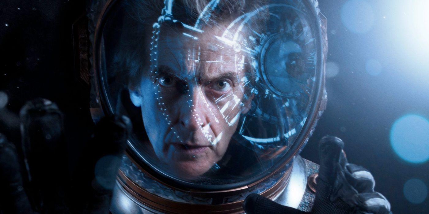 Peter Capaldi as the Twelfth Doctor in a spacesuit on the Doctor Who episode Oxygen.