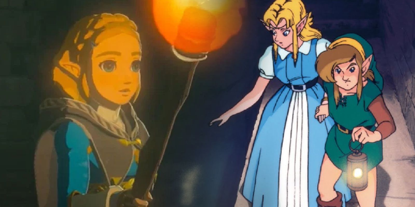 Princesa Zelda das lágrimas do Reino iluminando um link para o passado