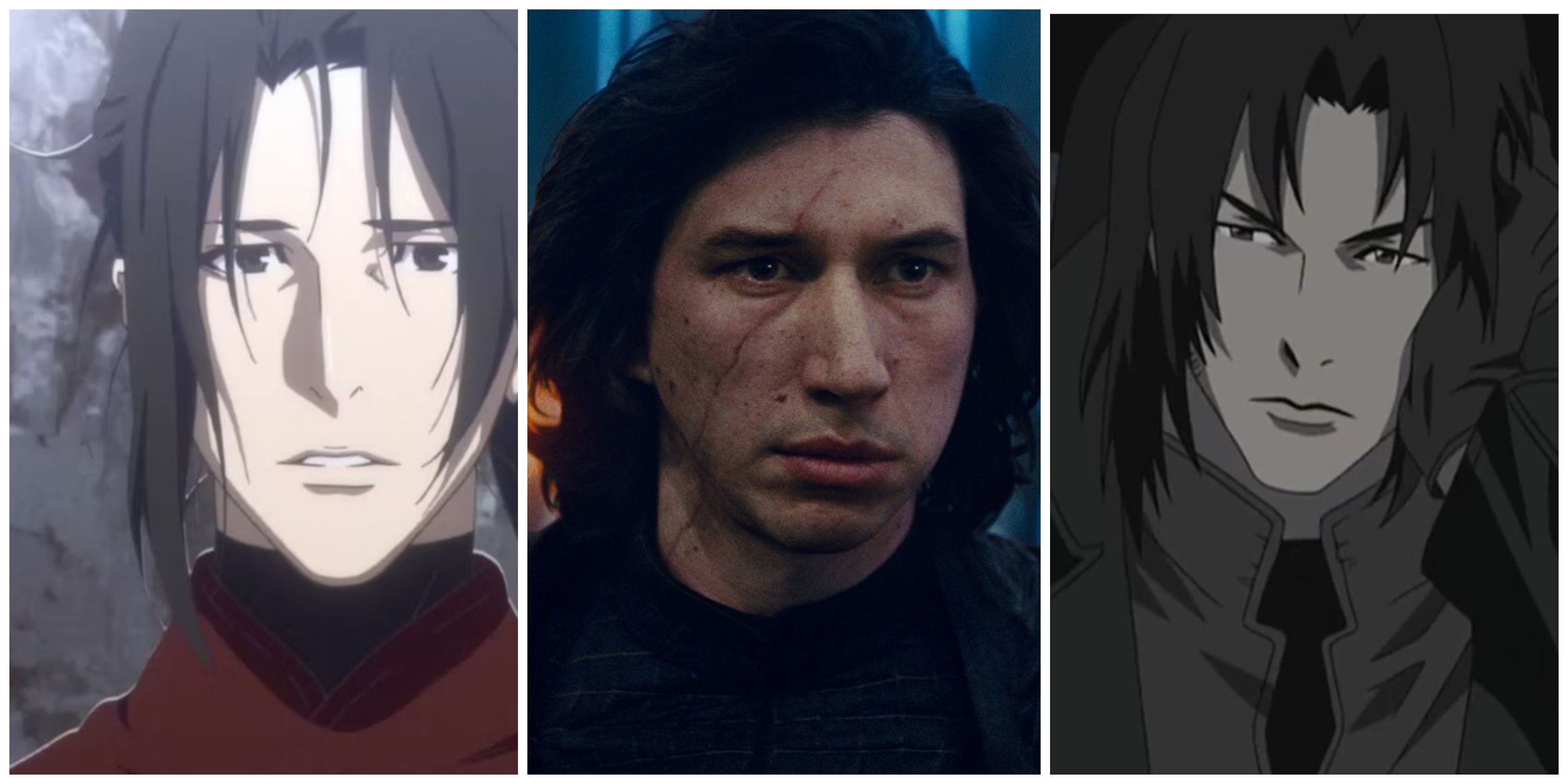 Split image, Yukimaru from Fena Pirate Princess, Kylo Ren from Star Wars, and Amon from Witch Hunter Robin