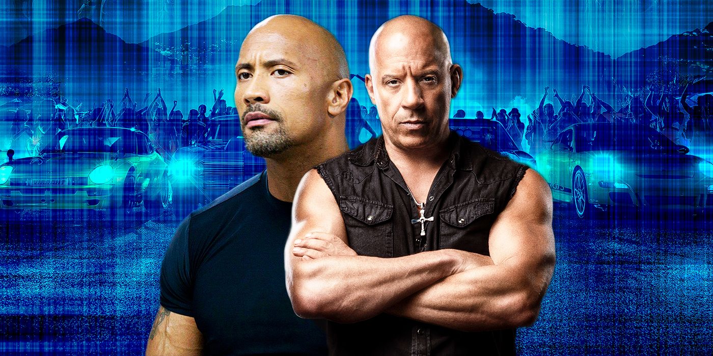 Vin Diesel and Dwayne Johnson as Dominic Toretto and Luke Hobbs in Fast And Furious