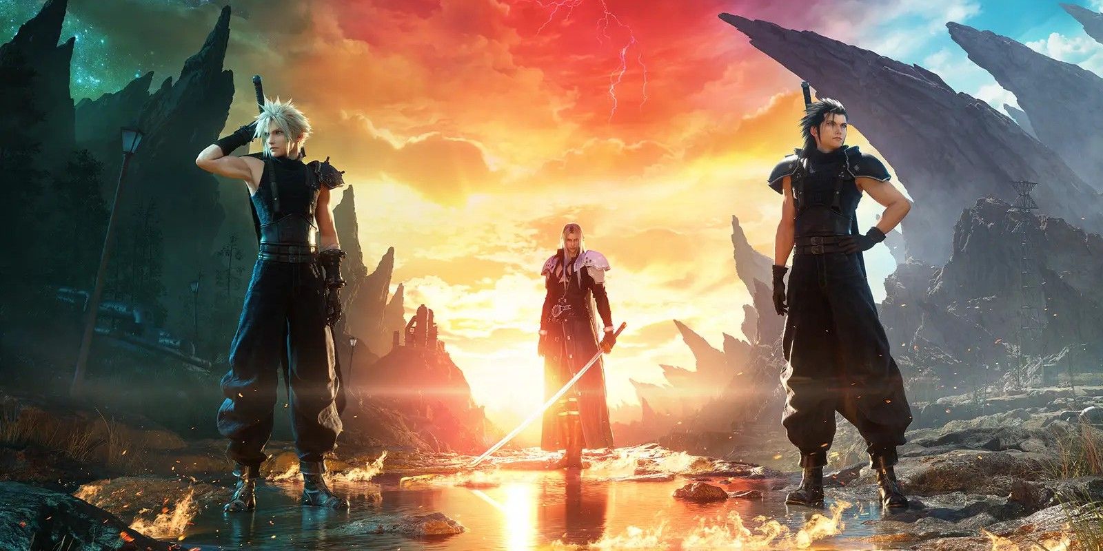 Final Fantasy VII Rebirth official box cover art featuring Cloud, Sephiroth and Zack