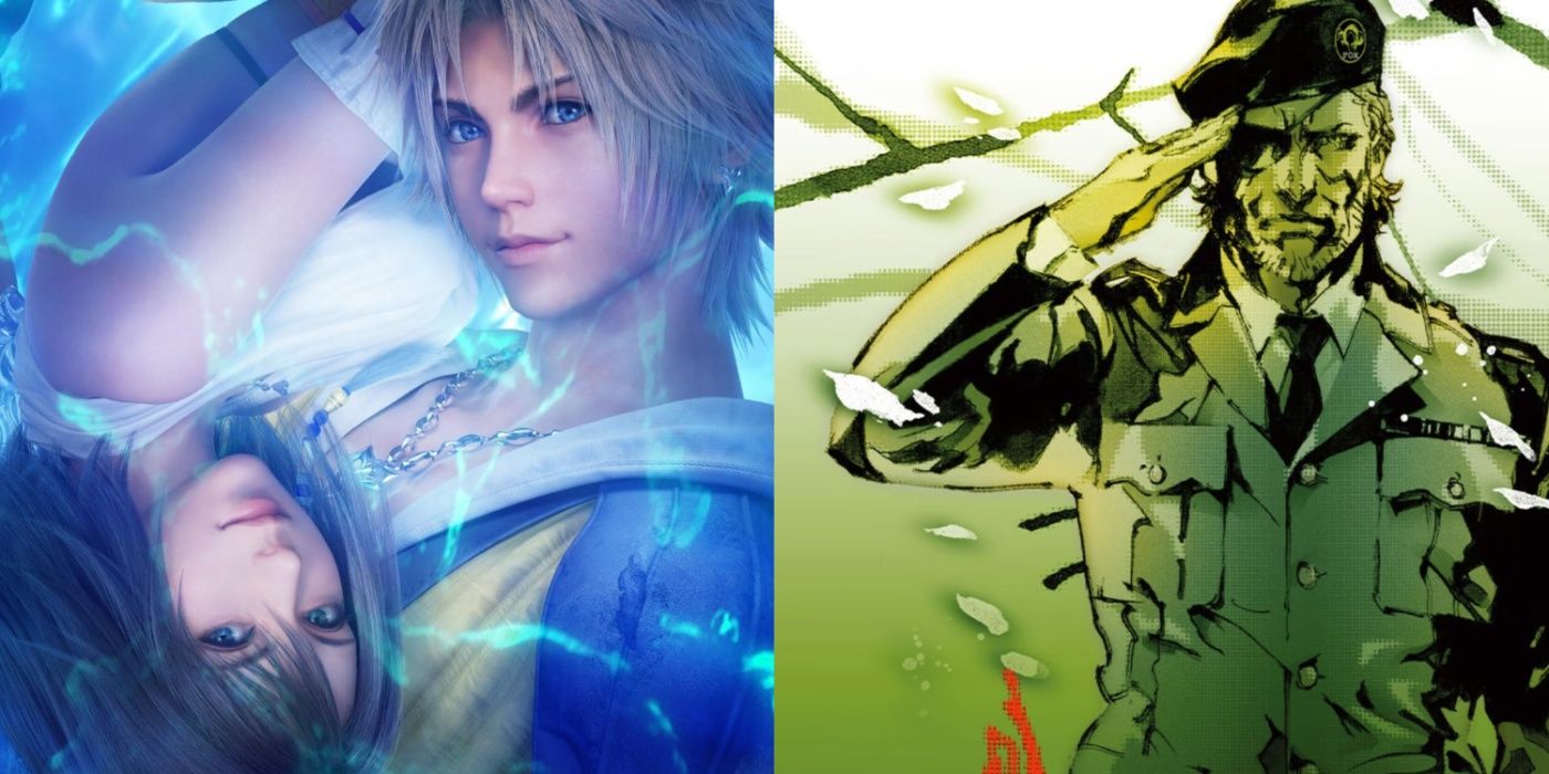 Split image of Final Fantasy X and Metal Gear Solid 3: Snake Eater key art.