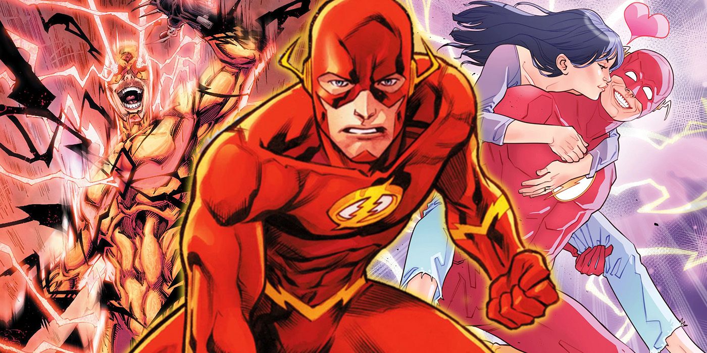 New 52 Flash and Professor Zoom, and Wally West runs with Linda Park on his back