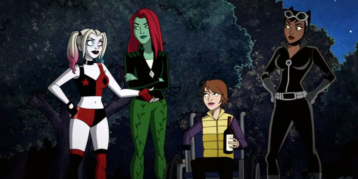 Harley Quinn, Poison Ivy, Barbara Gordon and Catwoman form the Gotham City Sirens