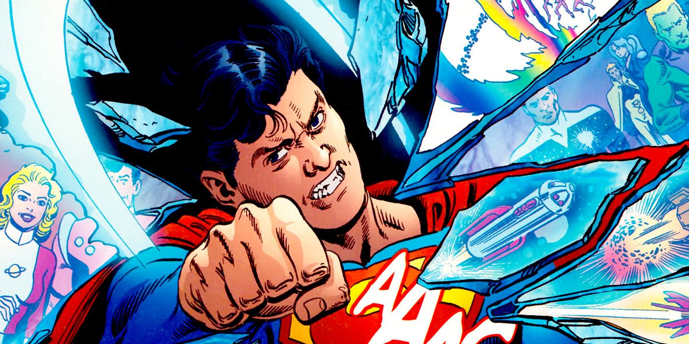 Superboy-Primordial abrindo caminho para fora de uma dimensão de bolso.