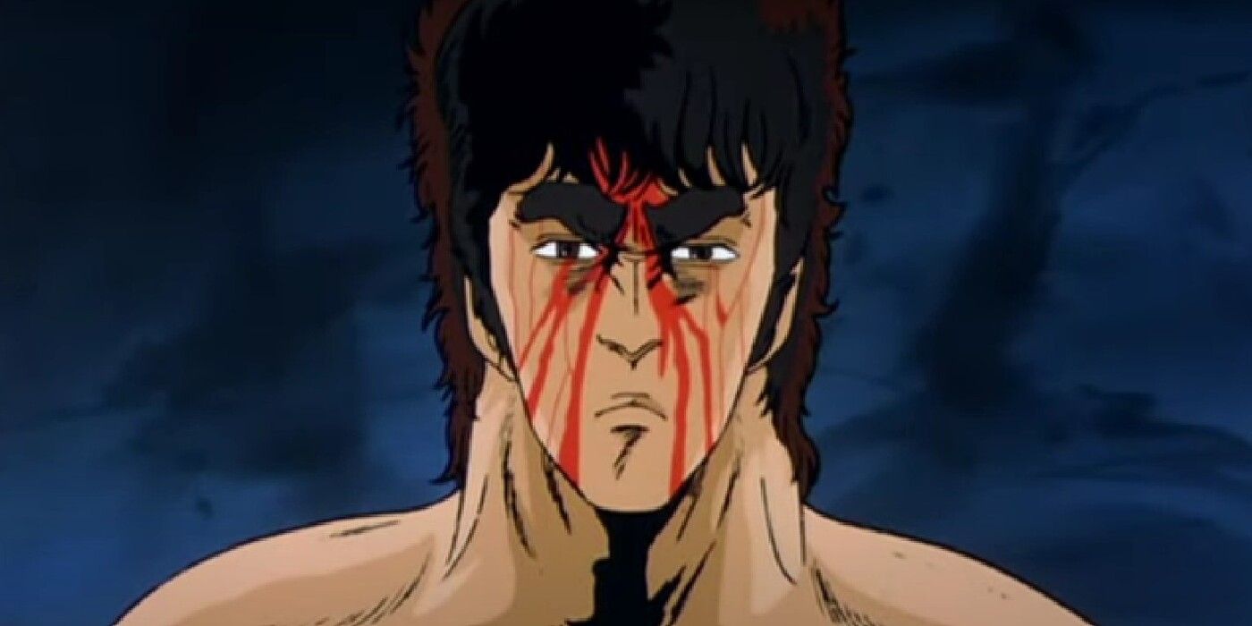 Kenshiro stands with a bloody face